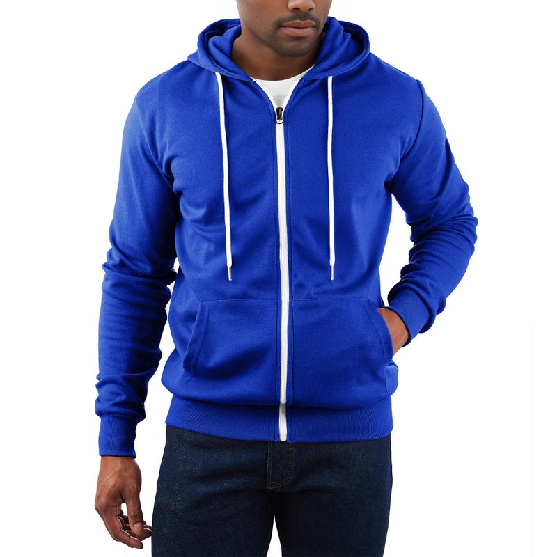 Ohoo Men's Zip Up Hoodie Lightweight Slim Fit Sweatshirt Full Zip Hooded Jacket / DCF002-BLUE-L - Image 2
